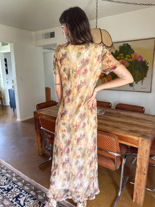 90s Muted Floral Chiffon Dress