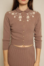 1950s Brown Wool Knit Cardigan Sweater & Skirt Set