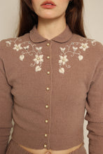 1950s Brown Wool Knit Cardigan Sweater & Skirt Set