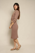 1950s Brown Wool Knit Cardigan Sweater & Skirt Set