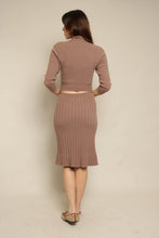 1950s Brown Wool Knit Cardigan Sweater & Skirt Set