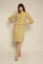 1950s Wool Boucle Knit Two Piece Jacket Skirt Set