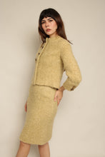 1950s Wool Boucle Knit Two Piece Jacket Skirt Set