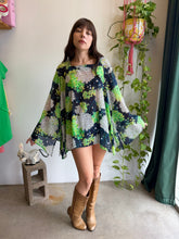 70s Botanical Chiffon Bell Sleeve Tunic