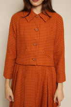 1960s David Crystal Burnt Orange Plaid Wool Jacket Skirt Set