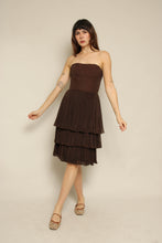 1960s Bonwit Teller Brown Strapless Micro Pleated Party Dress