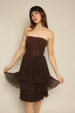 1960s Bonwit Teller Brown Strapless Micro Pleated Party Dress