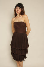 1960s Bonwit Teller Brown Strapless Micro Pleated Party Dress