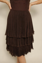 1960s Bonwit Teller Brown Strapless Micro Pleated Party Dress