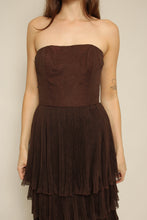 1960s Bonwit Teller Brown Strapless Micro Pleated Party Dress