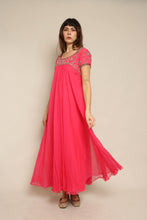 1960s Pink Beaded Chiffon Grecian Cocktail Dress With Waterfall Sash