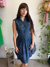 60s Blue Paisley Cotton Dress