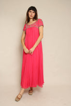 1960s Pink Beaded Chiffon Grecian Cocktail Dress With Waterfall Sash