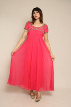 1960s Pink Beaded Chiffon Grecian Cocktail Dress With Waterfall Sash