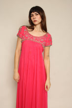 1960s Pink Beaded Chiffon Grecian Cocktail Dress With Waterfall Sash