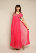 1960s Pink Beaded Chiffon Grecian Cocktail Dress With Waterfall Sash