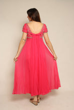 1960s Pink Beaded Chiffon Grecian Cocktail Dress With Waterfall Sash