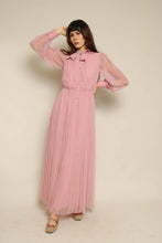 1980s Dusty Rose Pleated Chiffon Maxi Dress With Ascot Tie