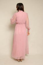 1980s Dusty Rose Pleated Chiffon Maxi Dress With Ascot Tie