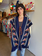 70s Navy Blue Bird Poncho