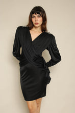 1980s Black Ruched Disco Party Dress