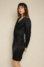 1980s Black Ruched Disco Party Dress