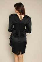 1980s Black Ruched Disco Party Dress