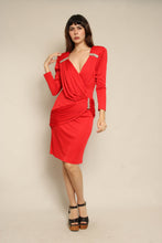 1980s Red Ruched Disco Party Dress