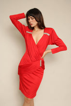 1980s Red Ruched Disco Party Dress