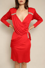 1980s Red Ruched Disco Party Dress