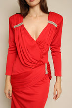 1980s Red Ruched Disco Party Dress