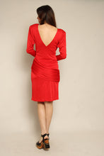 1980s Red Ruched Disco Party Dress