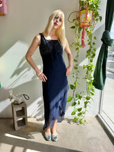 Y2K Midnight Blue Beaded Asymmetric Chiffon Dress