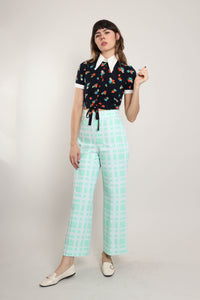 70s Mint Plaid Bell Bottoms