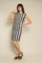 1960s Black & White Op-Art Psychedelic Shift Dress