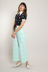 70s Mint Plaid Bell Bottoms