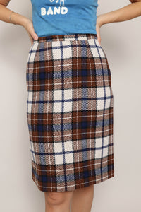 60s Brown Plaid Skirt