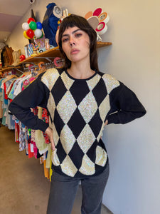 80s Sequined Harlequin Sweater