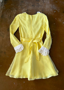 70s Yellow Chiffon Mini Dress - XS