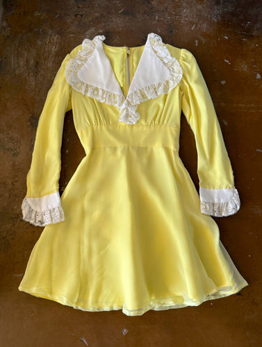 70s Yellow Chiffon Mini Dress - XS