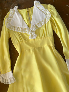 70s Yellow Chiffon Mini Dress - XS