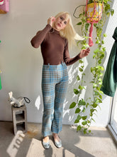 60s Four Corners Blue Plaid Knit Flares