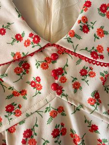 70s Orange Floral Mini Dress - XS/S