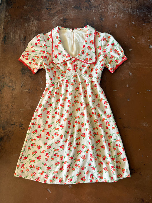 70s Orange Floral Mini Dress - XS/S