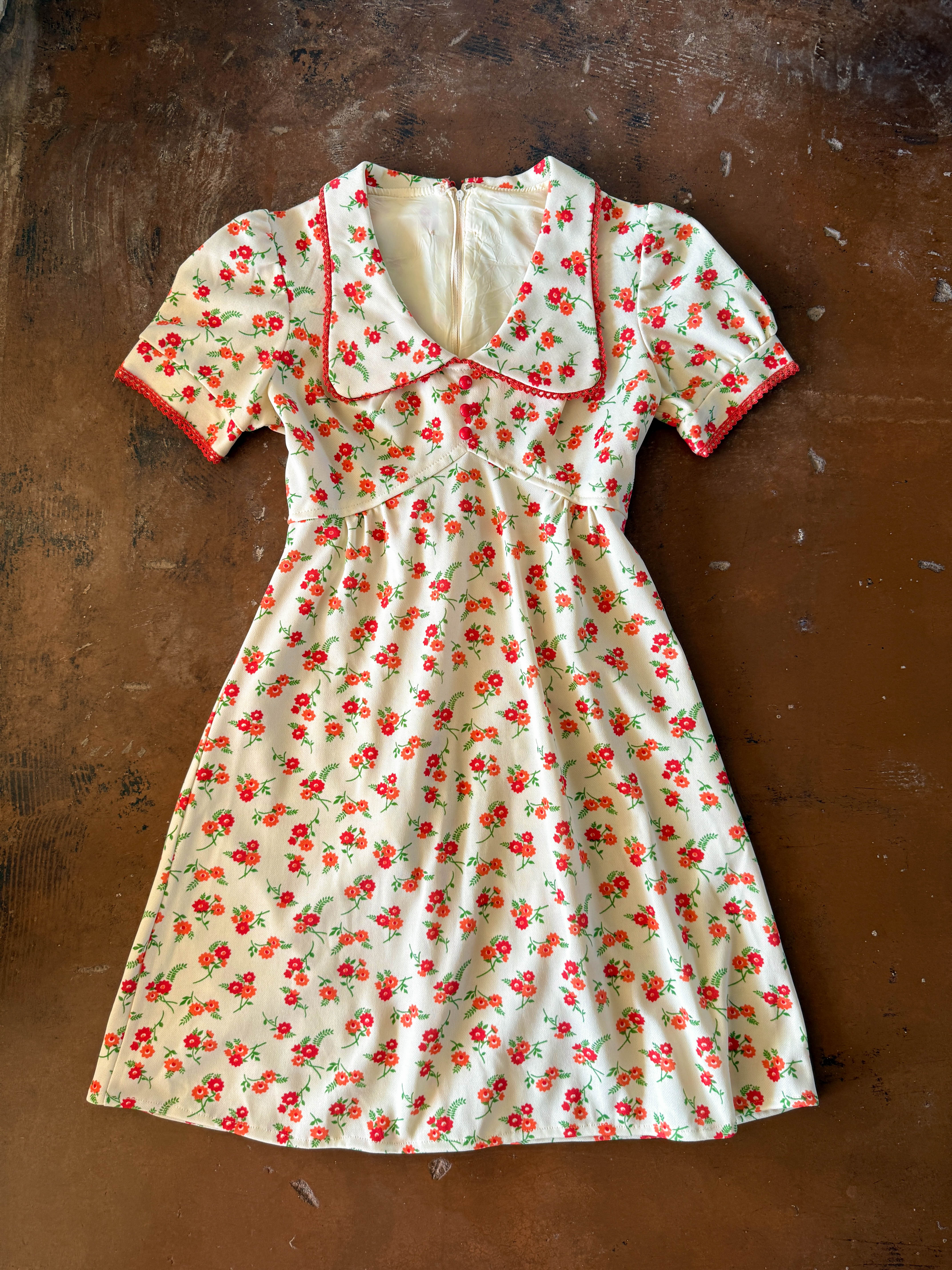 ワンピース CARAMEL / GINGER DRESS vintage floral Burnt Orange Blouson Sleeve Mini Dress