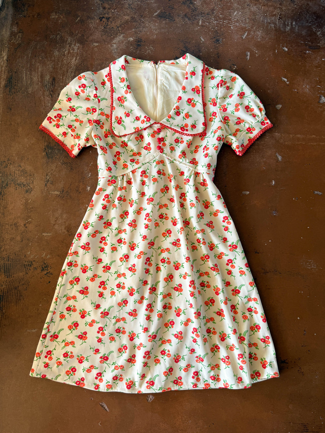 70s Orange Floral Mini Dress - XS/S