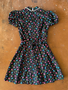 70s Black Floral Mini Dress - XS