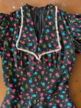 70s Black Floral Mini Dress - XS