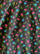 70s Black Floral Mini Dress - XS