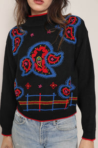 80s Paisley Floral Sweater